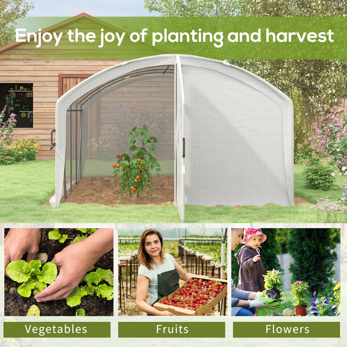 Outsunny 4 x 3 x 2m Polytunnel Greenhouse with Door, UV-resistant PE Cover