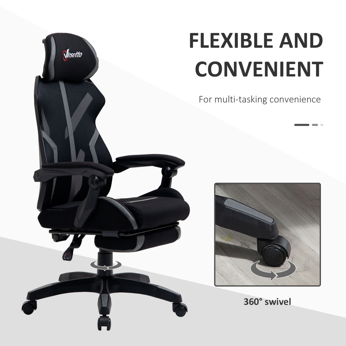 Mesh Task Swivel Chair Office Desk Recliner w/ Lumbar Support, Grey Vinsetto