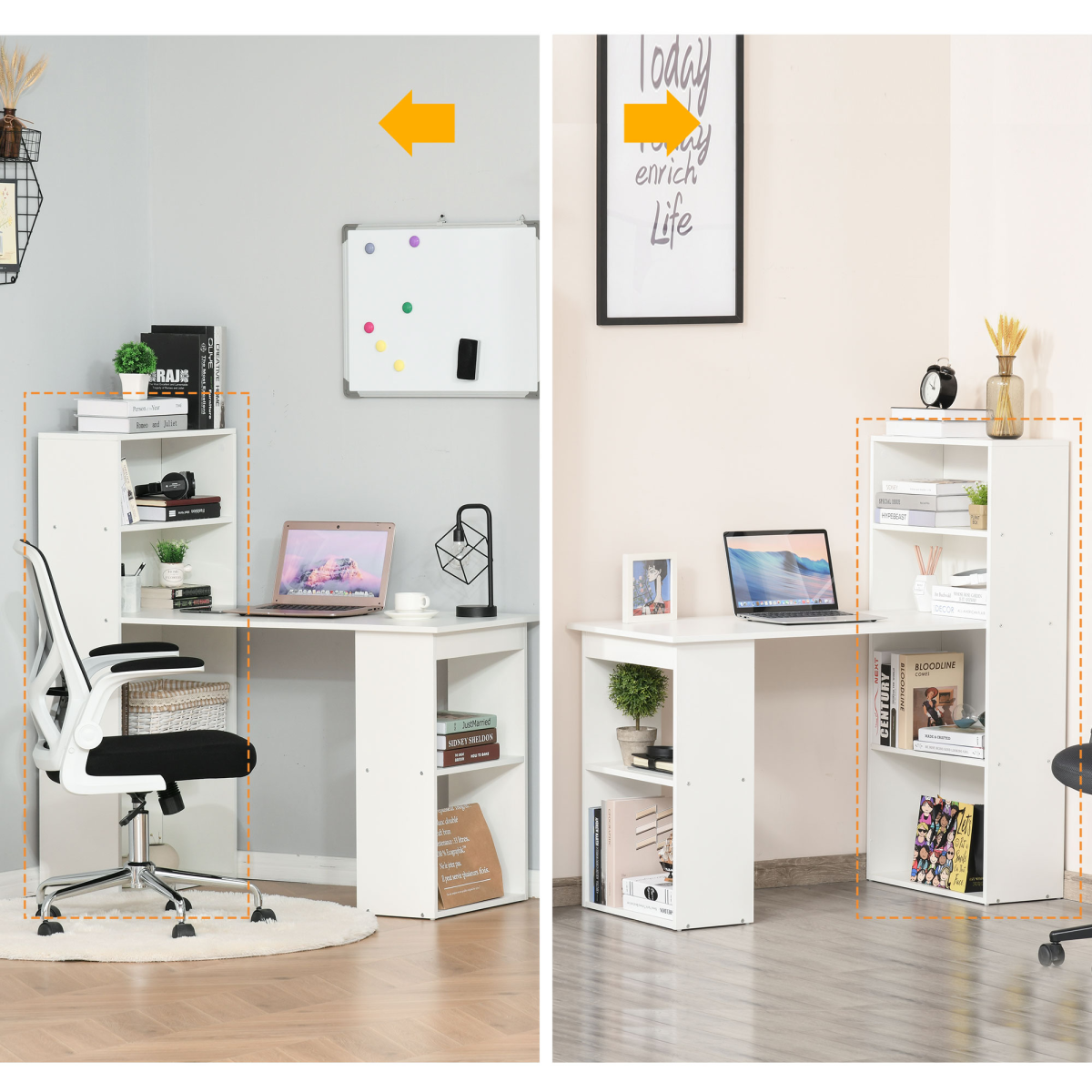Modern White Computer Desk & Bookshelf Combo – Sleek Workstation Solution