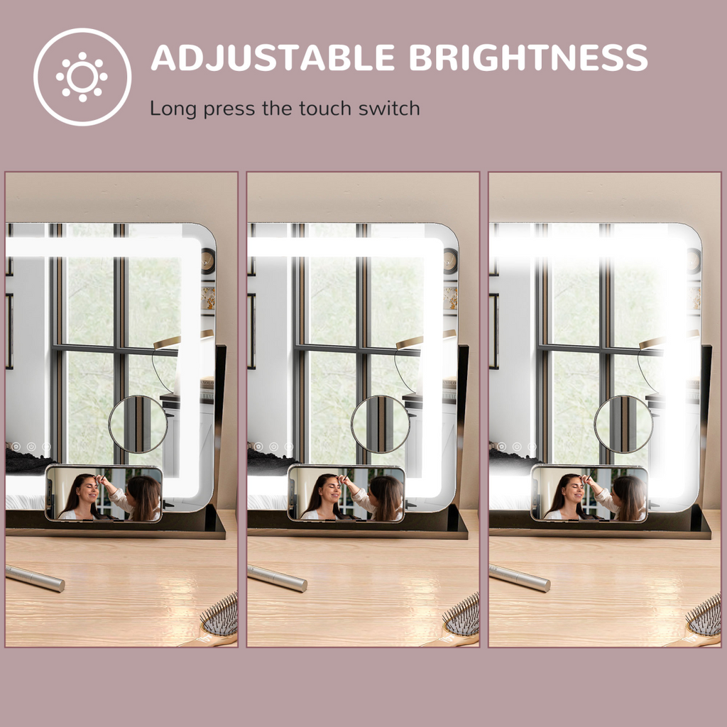 HOMCOM Dimmable Lighted Makeup Mirror with Magnifier, USB Port, 360° Rotation
