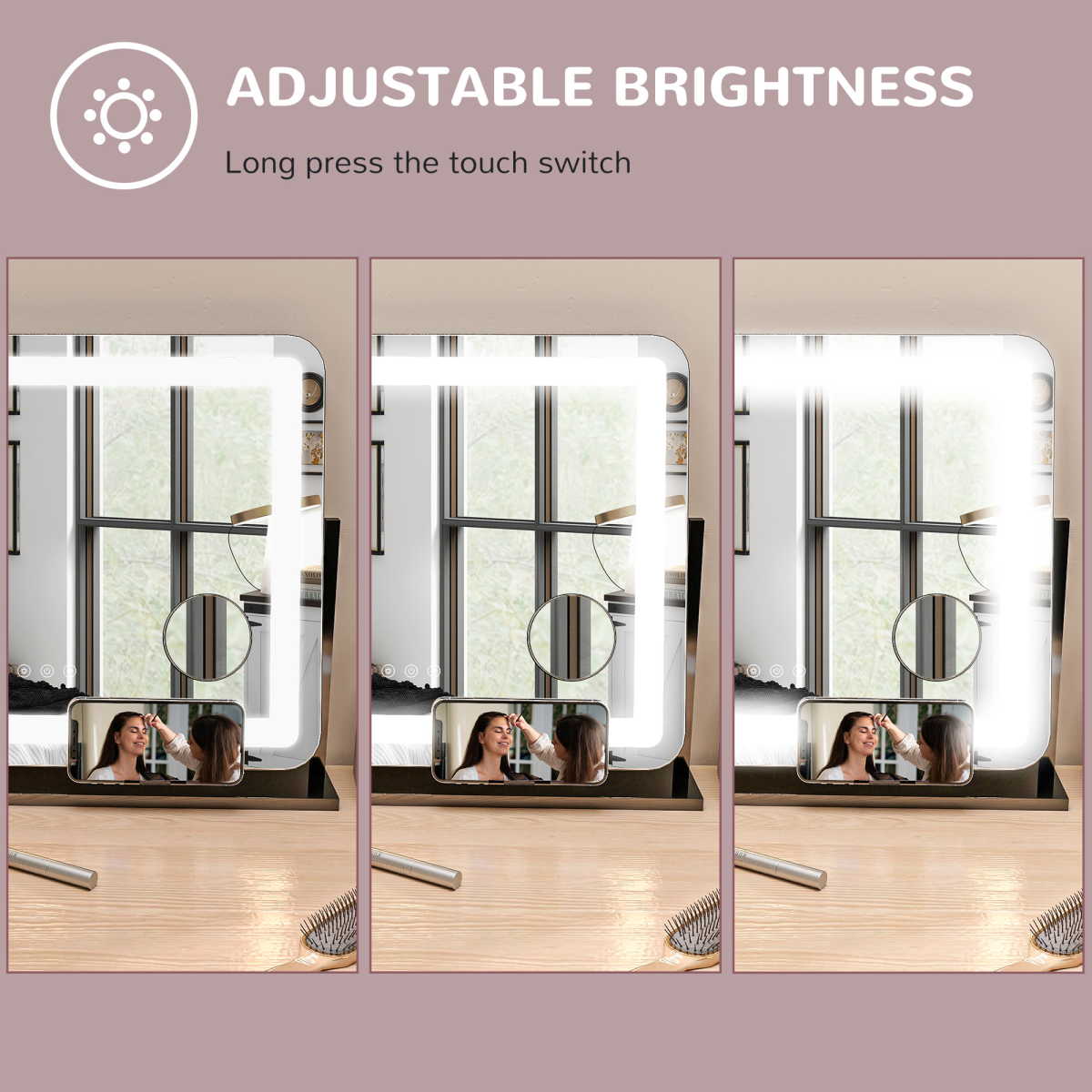 HOMCOM Dimmable Lighted Makeup Mirror with Magnifier, USB Port, 360° Rotation
