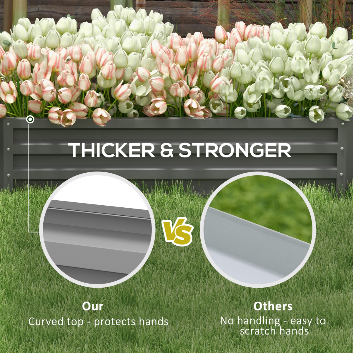 Outsunny Steel Raised Garden Bed - Stylish Elevated Planter Box in Light Grey