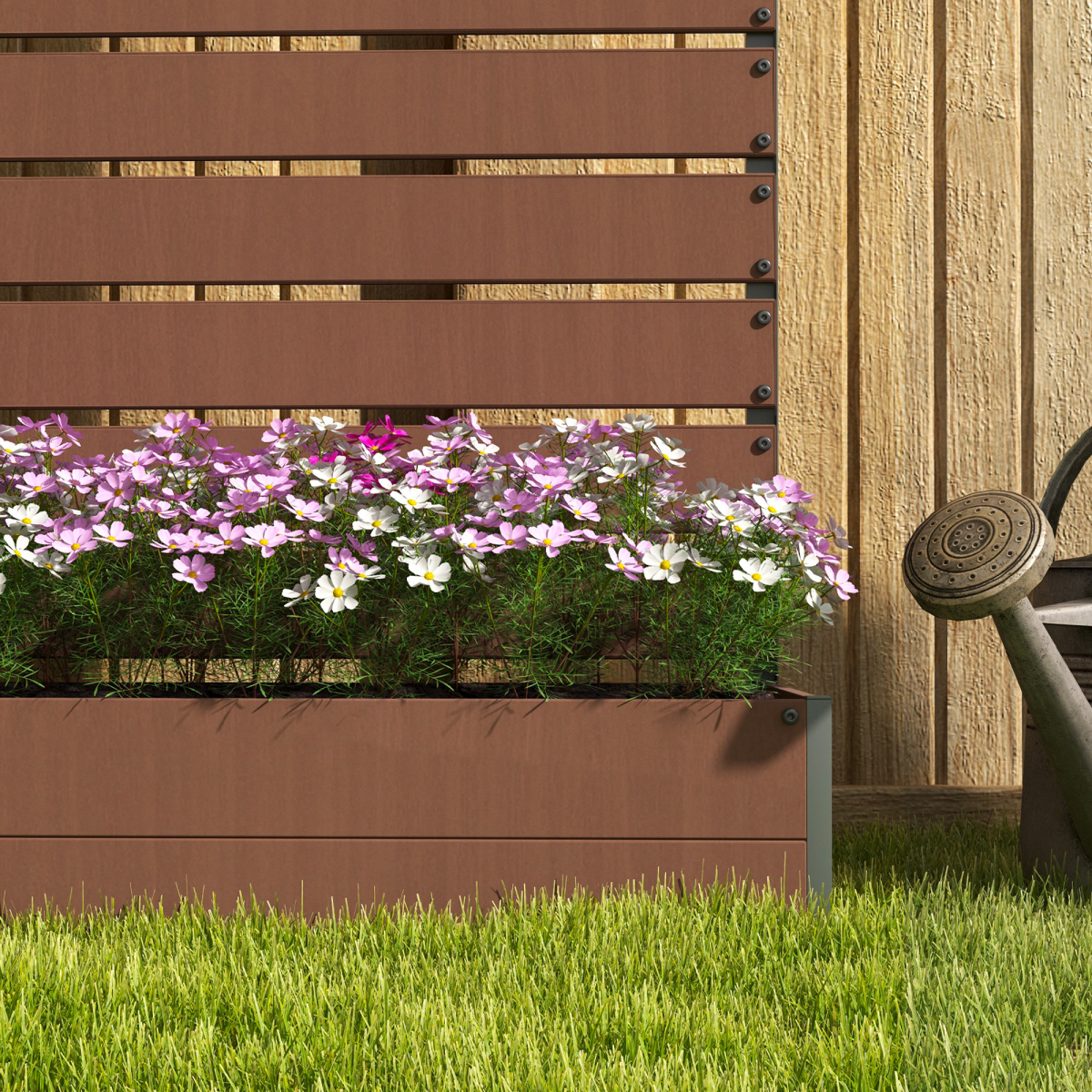 Outsunny Raised Garden Bed with Trellis Standing Patio Planter Box Light Brown