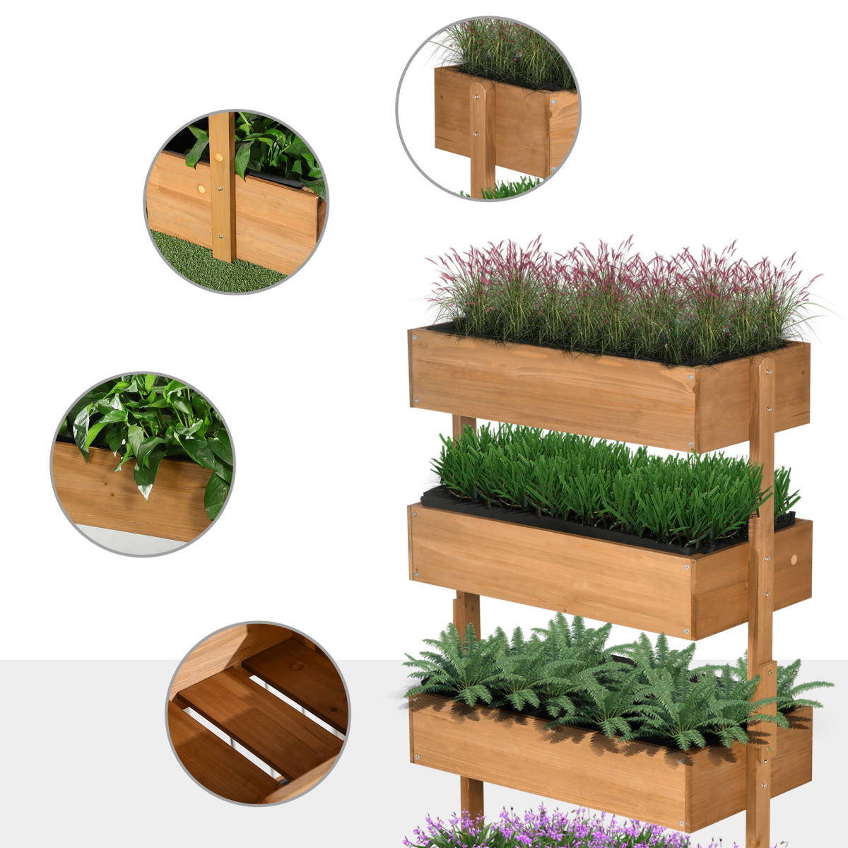 Outsunny Tiered Wooden Garden Bed - Vibrant 4-Box Plant Stand for Thriving Greens