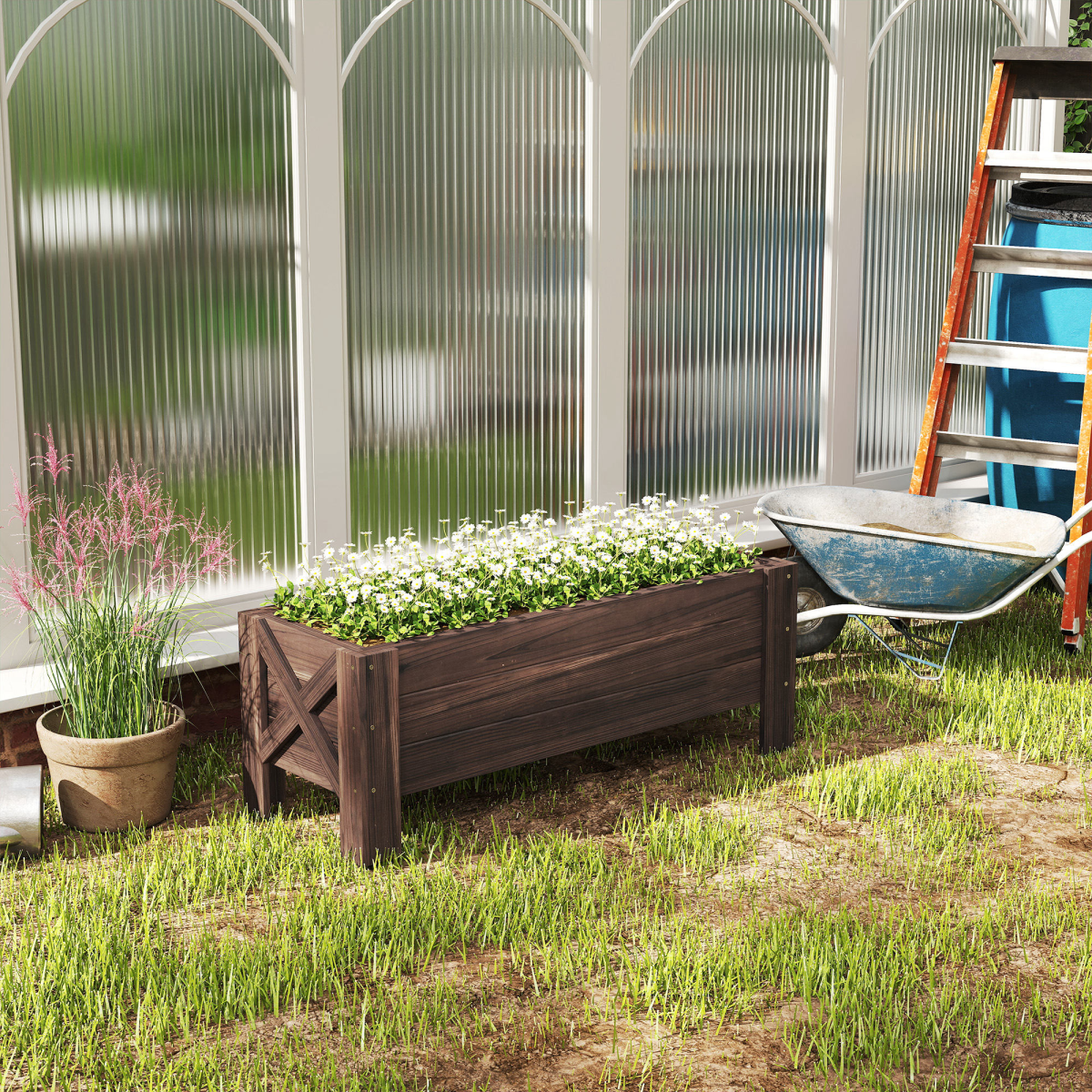 Wooden Garden Raised Bed Planter Grow Containers Pot, 100x36.5x36cm Outsunny