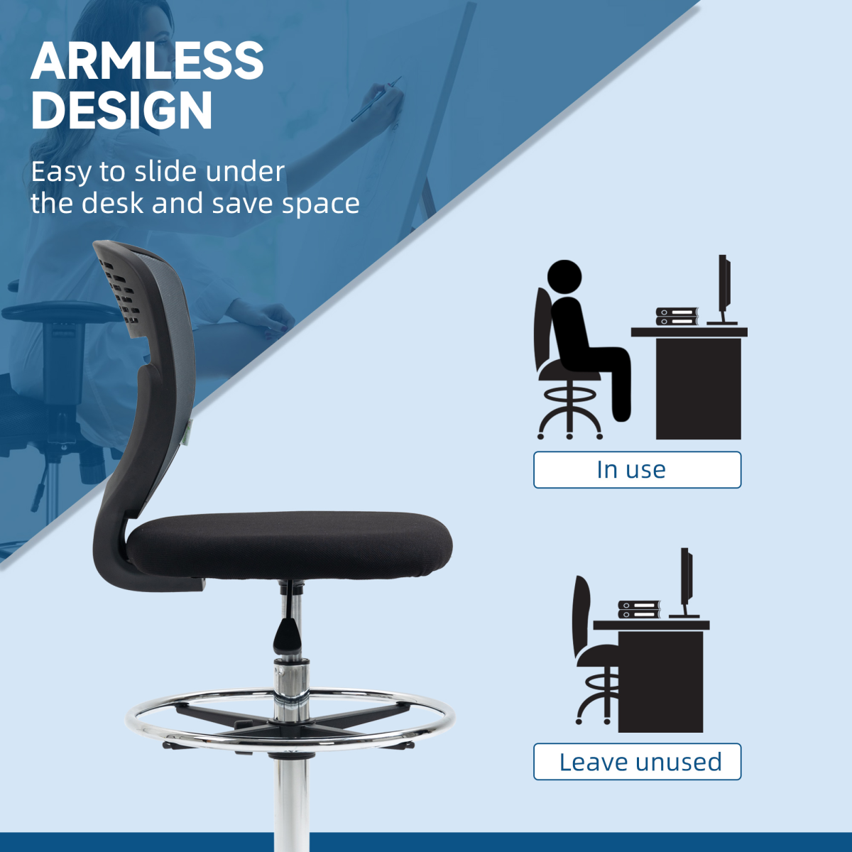 Vinsetto Adjustable Draughtsman Chair - Comfort & Support for Tall Offices