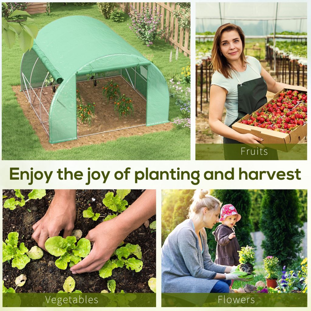 3 x 3 x 2 m Polytunnel Greenhouse Pollytunnel Tent w/ Steel Frame Green