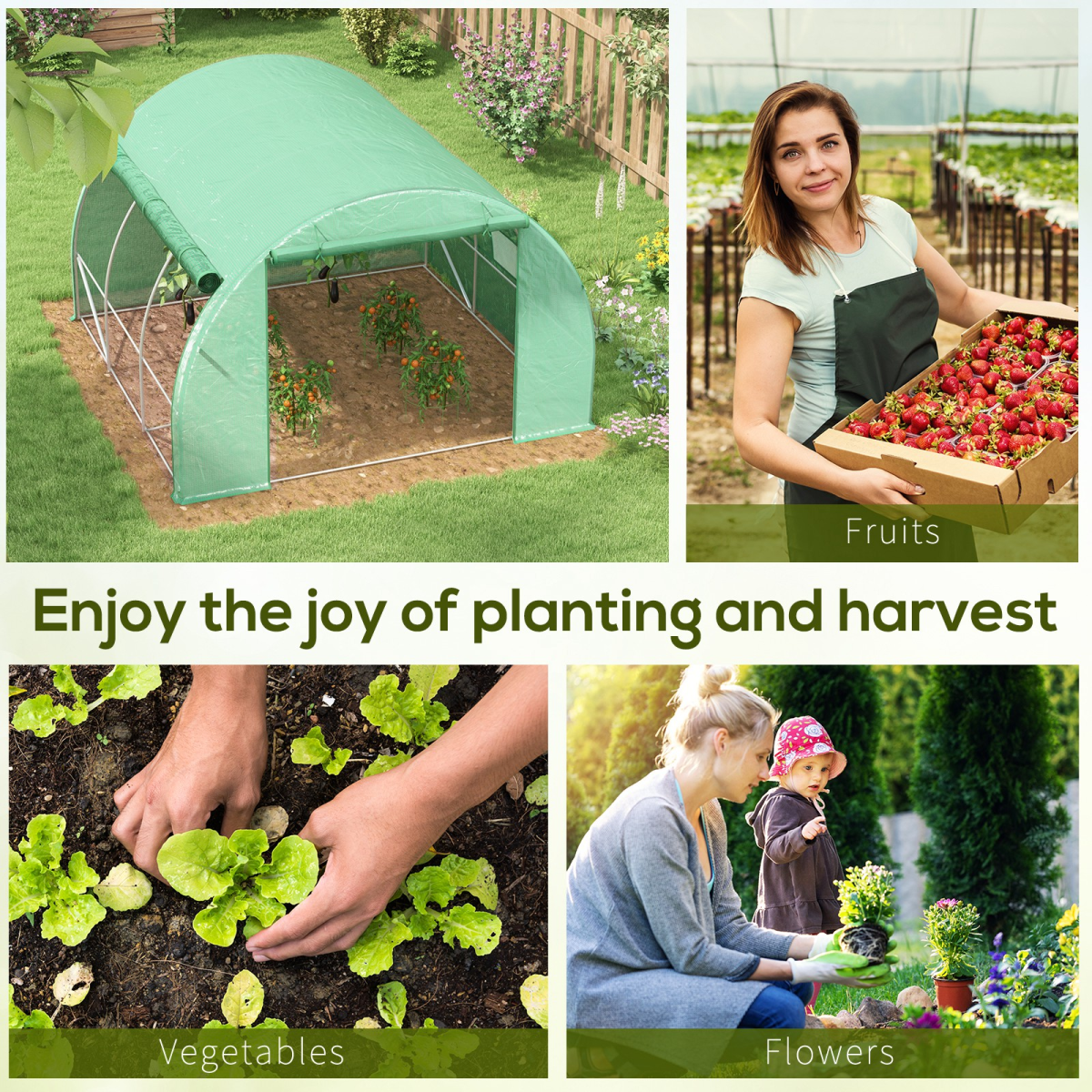 3 x 3 x 2 m Polytunnel Greenhouse Pollytunnel Tent w/ Steel Frame Green