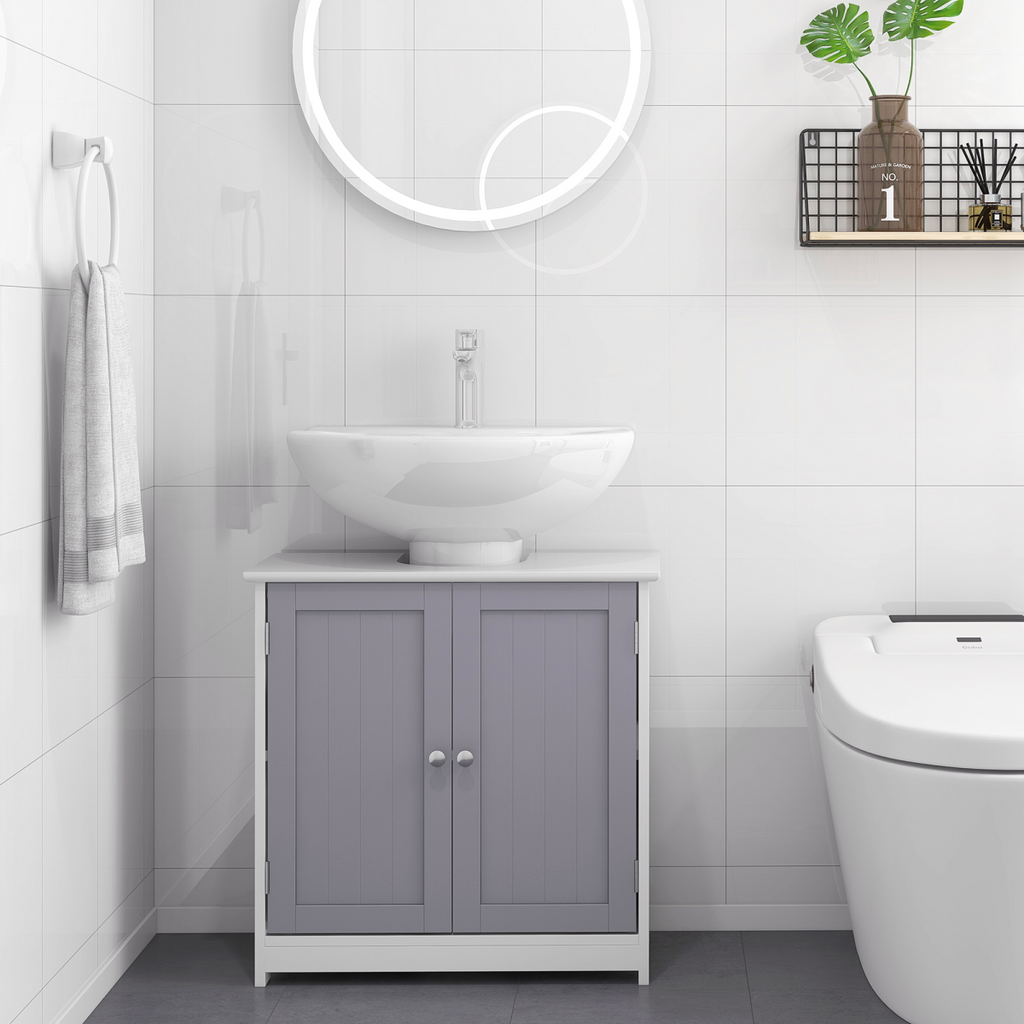 kleankin 60x60cm Under-Sink Storage Cabinet w/ Adjustable Shelf Grey White