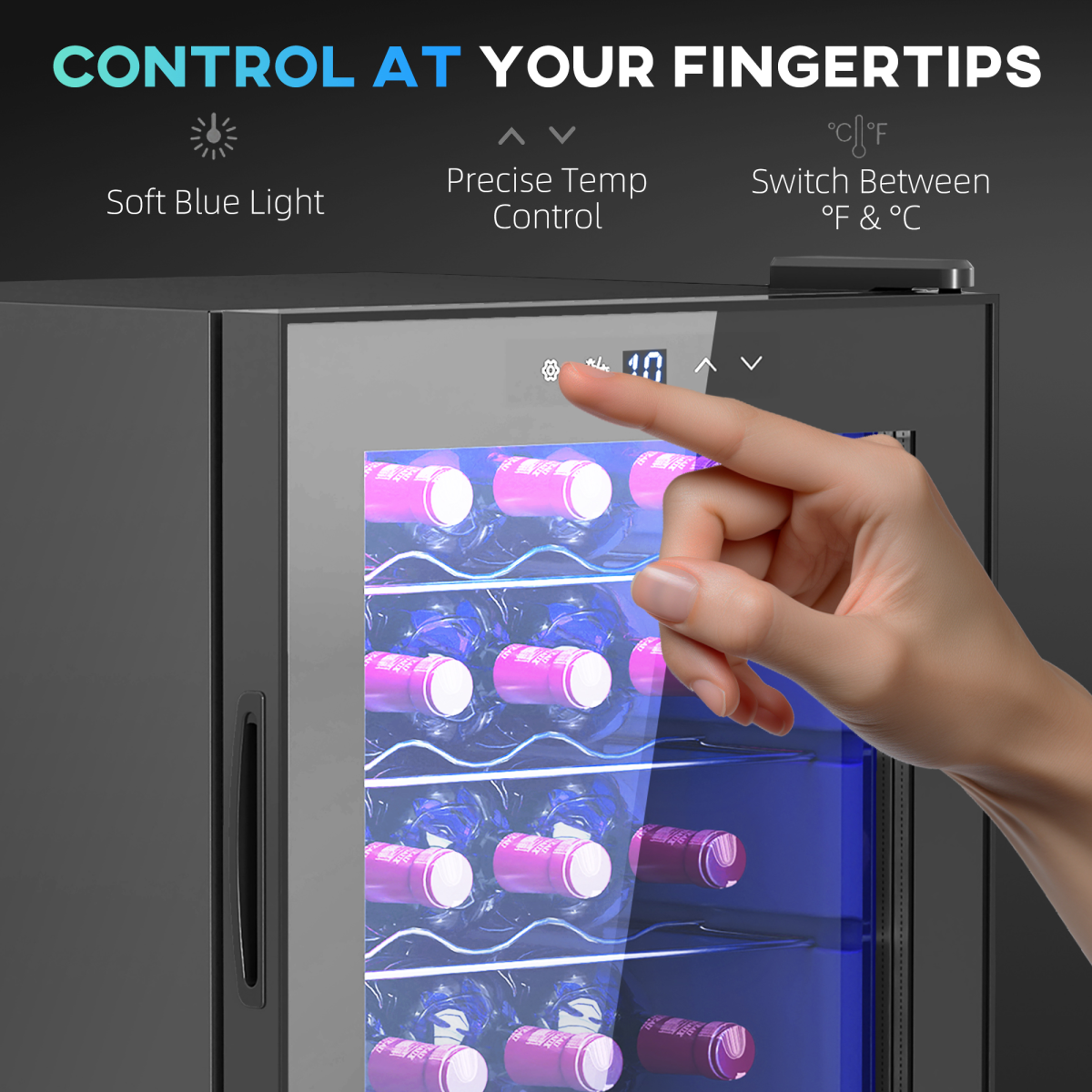 Freestanding Wine Cooler Fridge with Glass Door, 20 Bottle, LED Light