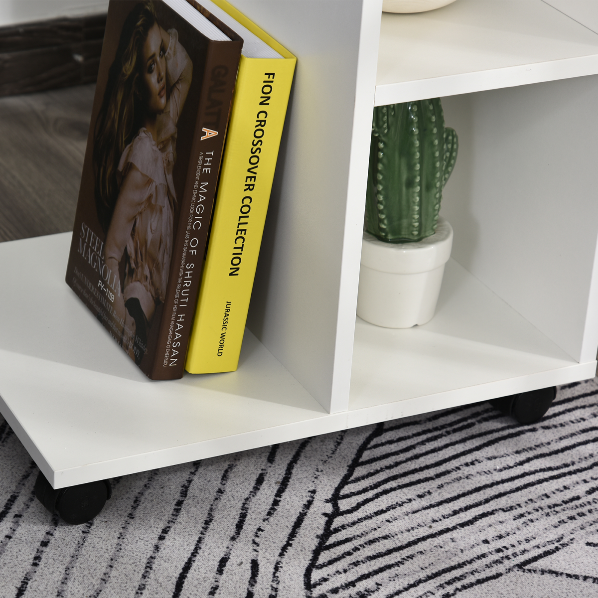 C-Shape End Table Storage Unit w/ 2 Shelves 4 Wheels Home  Office White