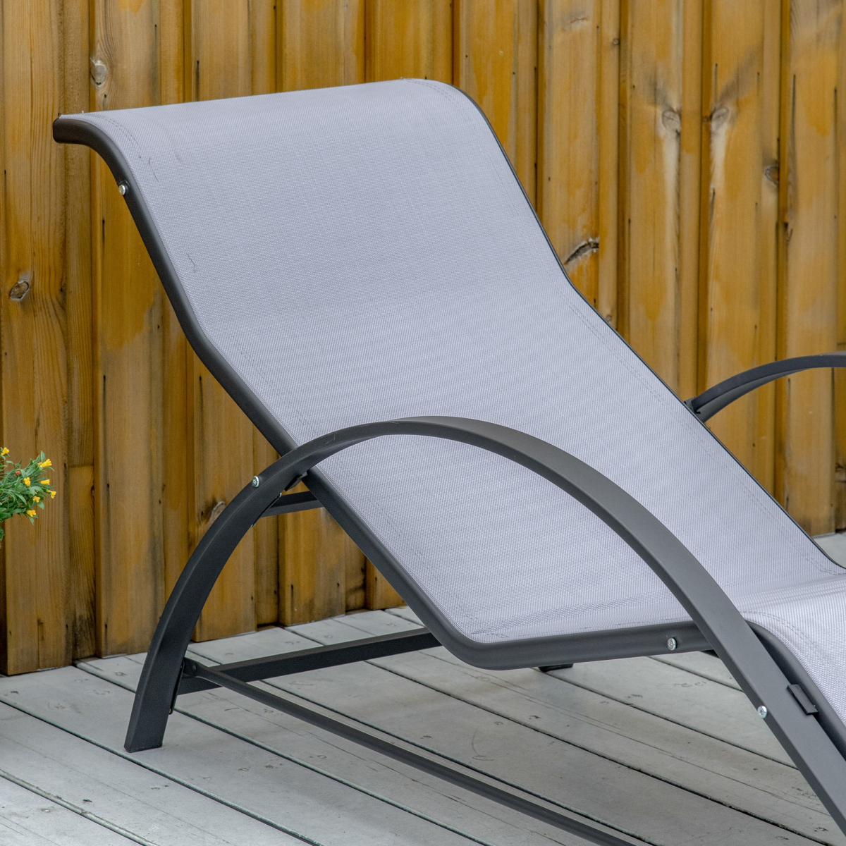 3Pc Garden Recliner Sunbathing Chair with Table, Light Grey