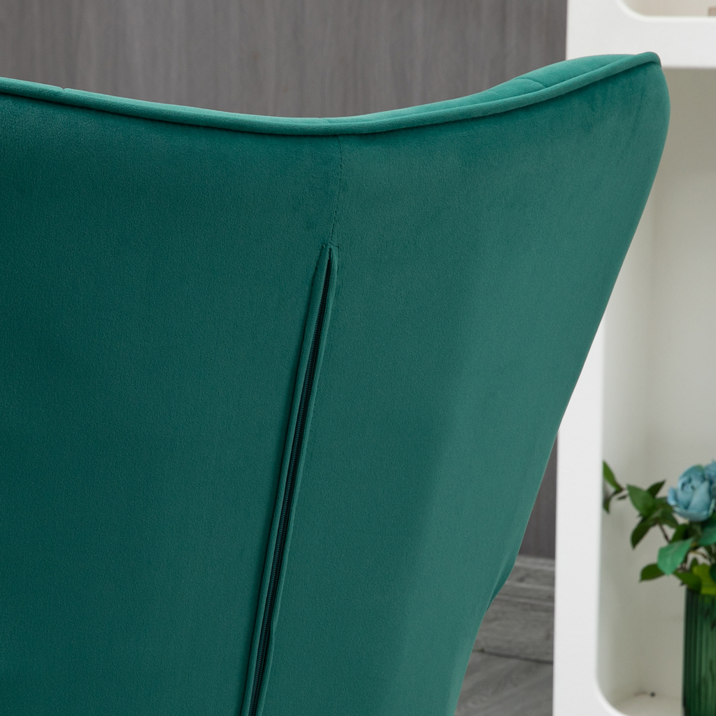 HOMCOM Button Tufted Armchair with Footstool and Gold Tone Steel Legs Dark Green
