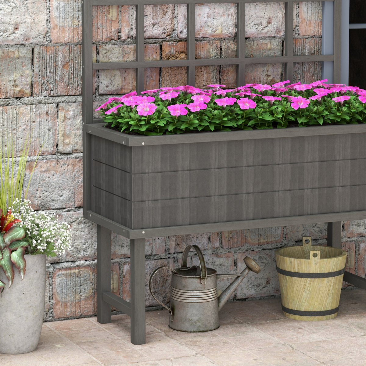 Outsunny Elevated Wood Planter with Trellis - Grow Vines Effortlessly!