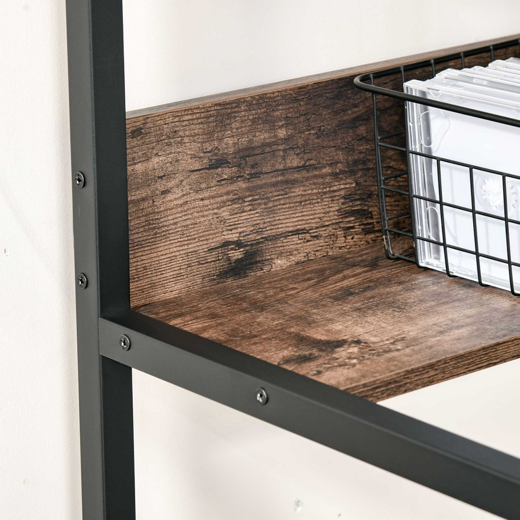 2-Tier Writing Desk Metal Frame Smooth Shelves Storage Shelf Rustic Brown