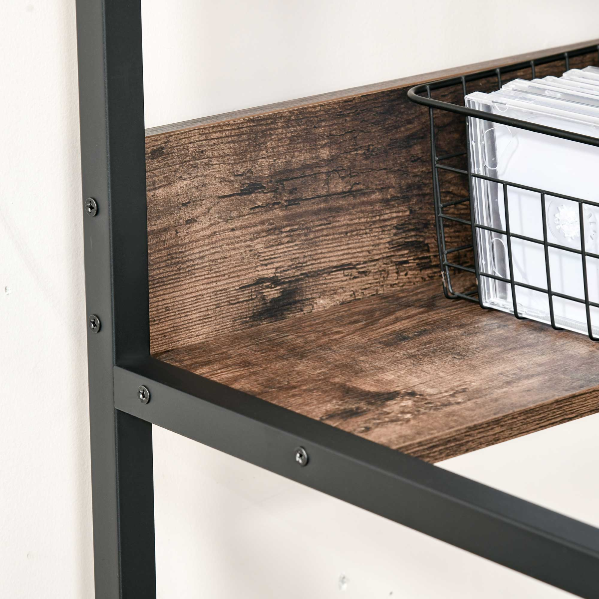 2-Tier Writing Desk Metal Frame Smooth Shelves Storage Shelf Rustic Brown