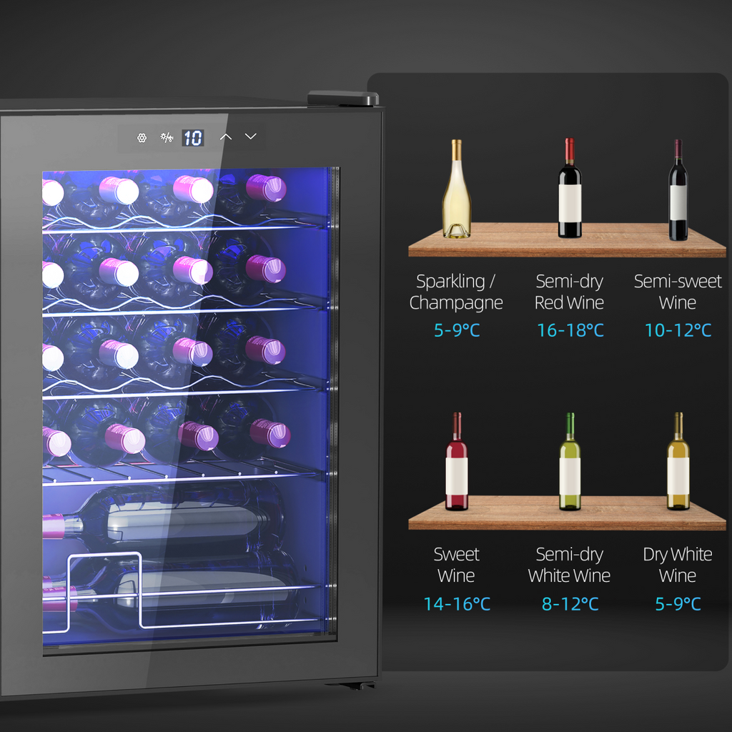 Freestanding Wine Cooler Fridge with Glass Door, 20 Bottle, LED Light