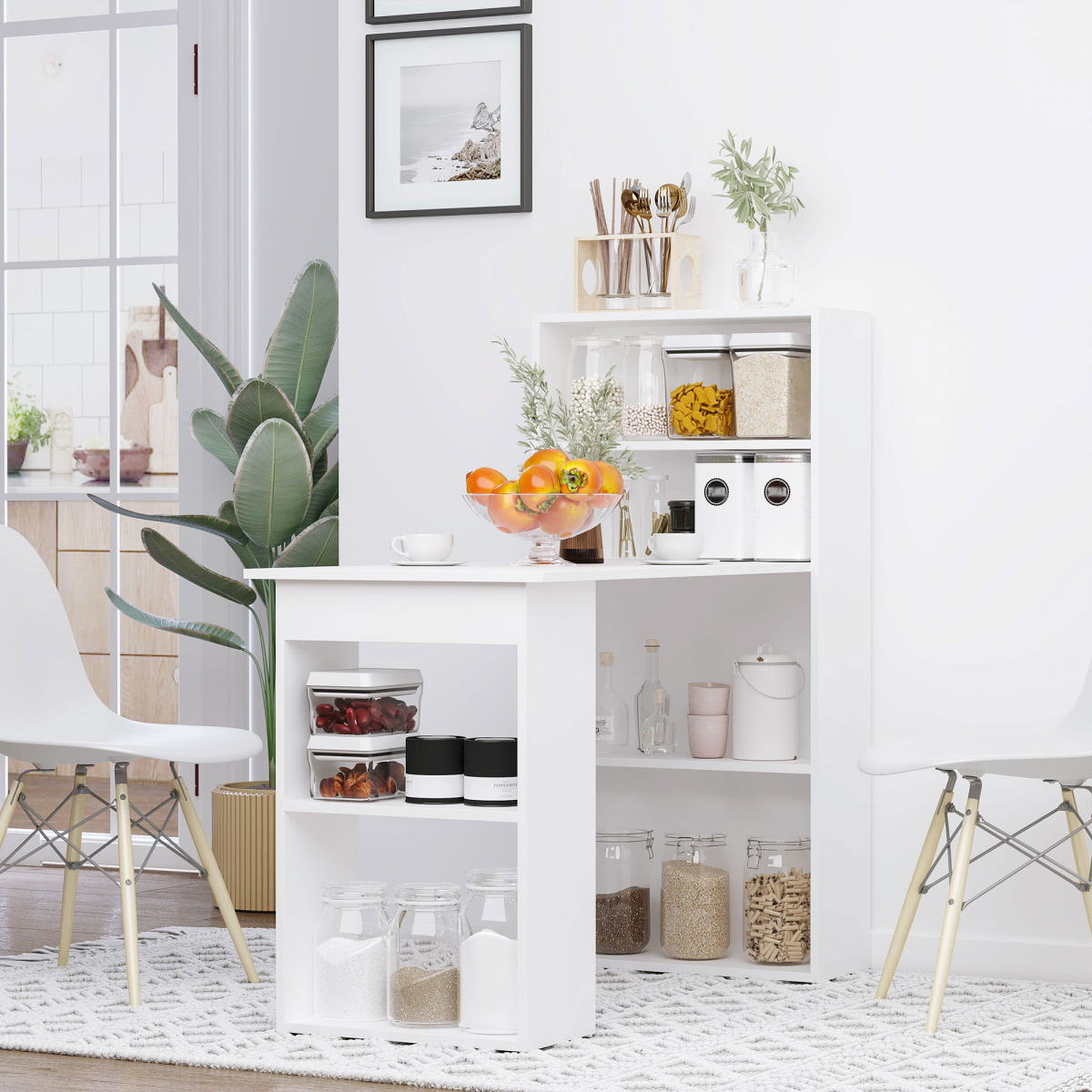 Modern White Computer Desk & Bookshelf Combo – Sleek Workstation Solution