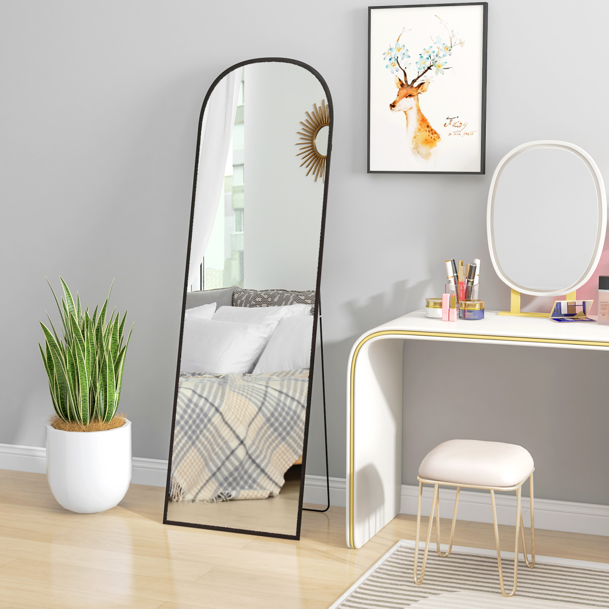 HOMCOM Full Length Mirror with Aluminium Alloy Frame Hanging or Leaning Black