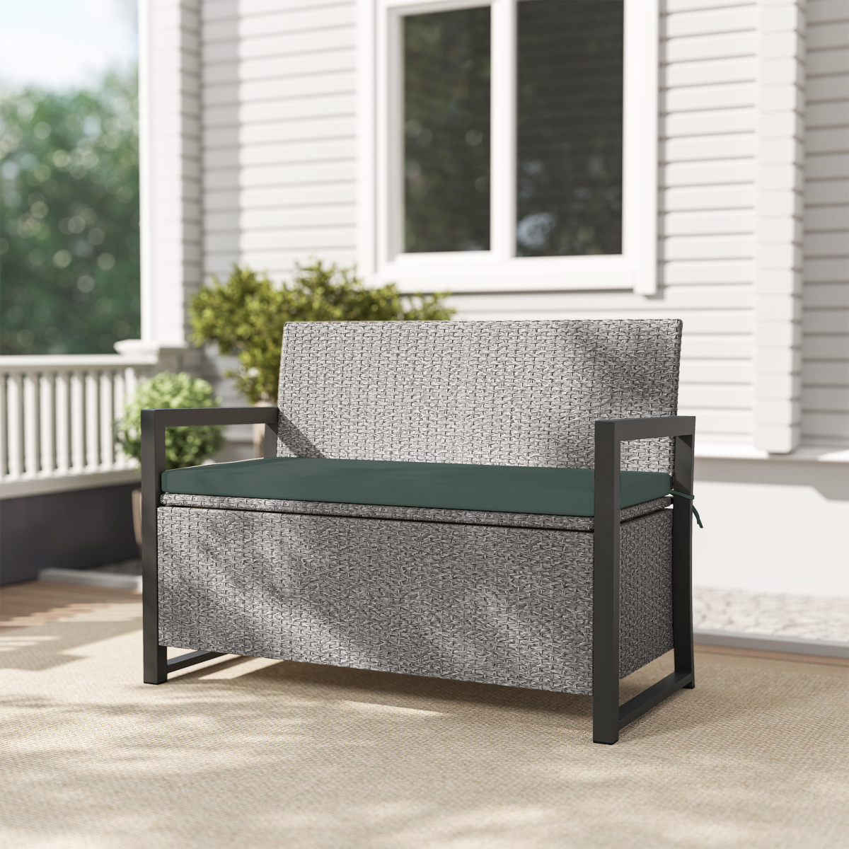 Outsunny Rattan Garden Bench with Storage, Inner Bag, 151.5L Outdoor Bench