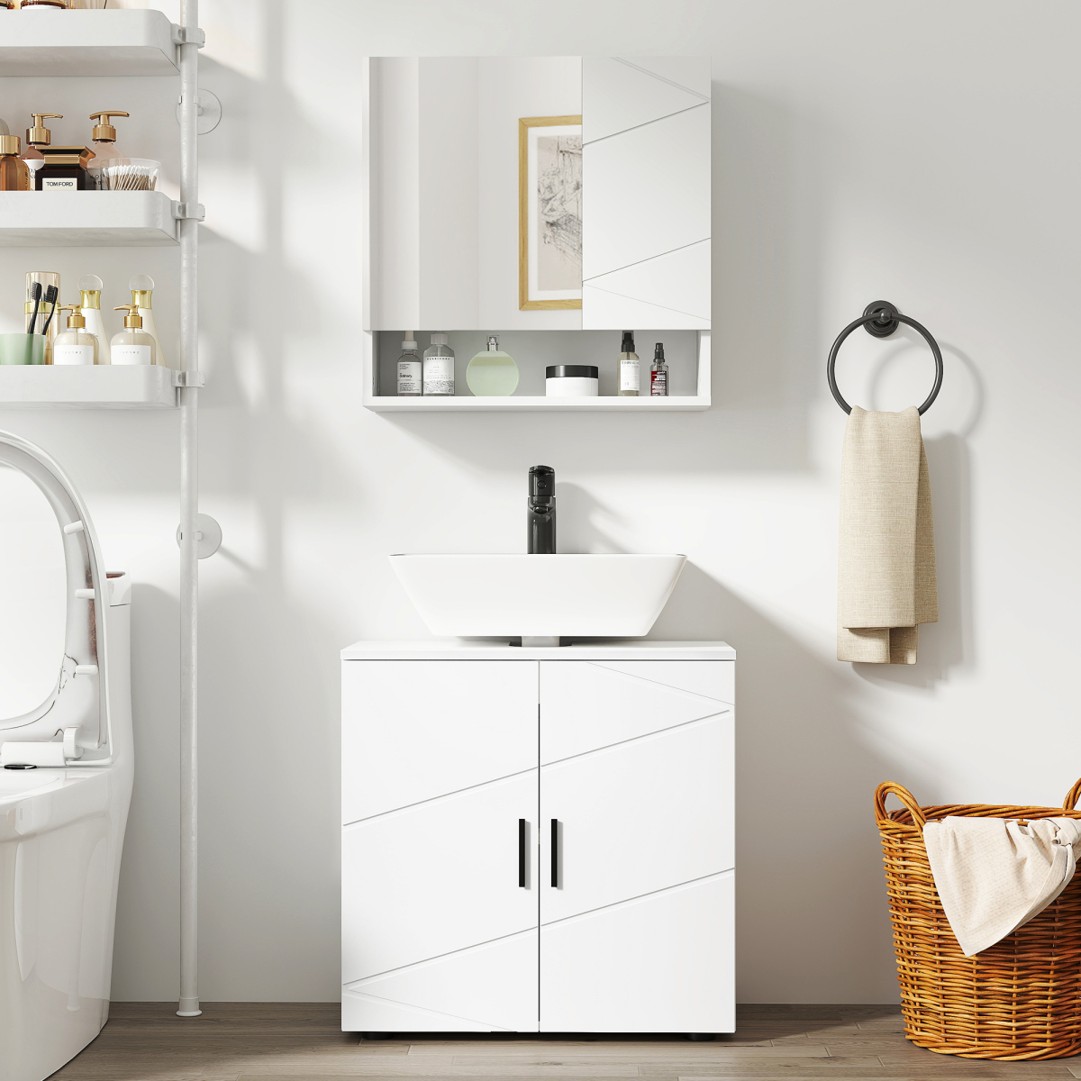 kleankin Wall Mounted Bathroom Storage Cupboard W/ Mirror and Shelf, White