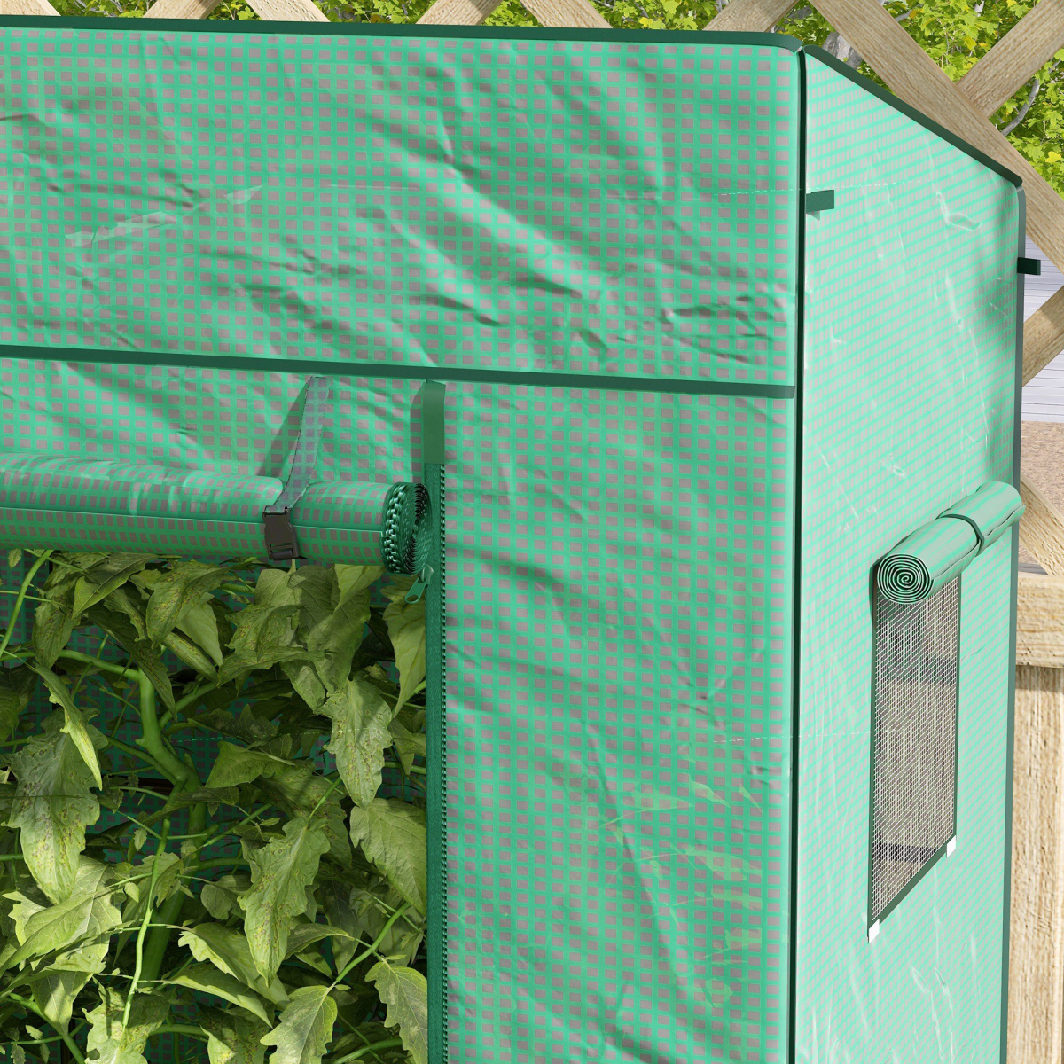 Outsunny Walk-in Garden Green House with Large Roll-up Door and 2 Mesh Windows