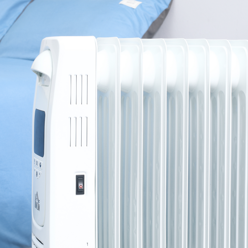 2000W Digital Oil Filled Radiator, 9 Fin, Timer, 3 Set Safety Off Remote White