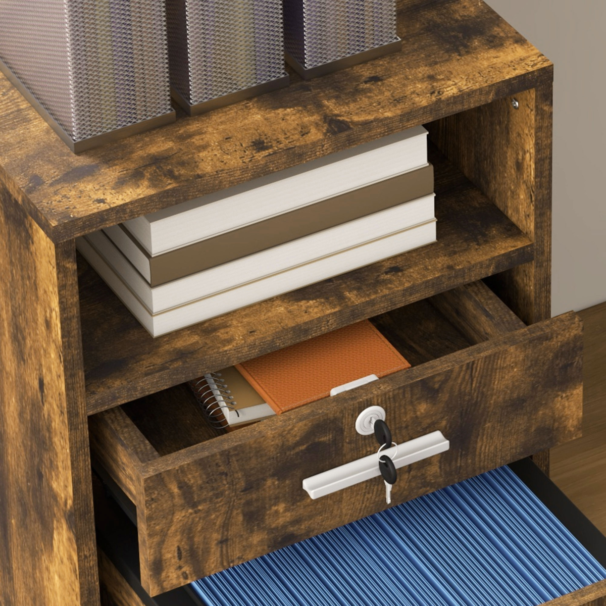 Vinsetto Rustic Mobile File Cabinet - Lockable, Wheeled & Stylish Storage Solution