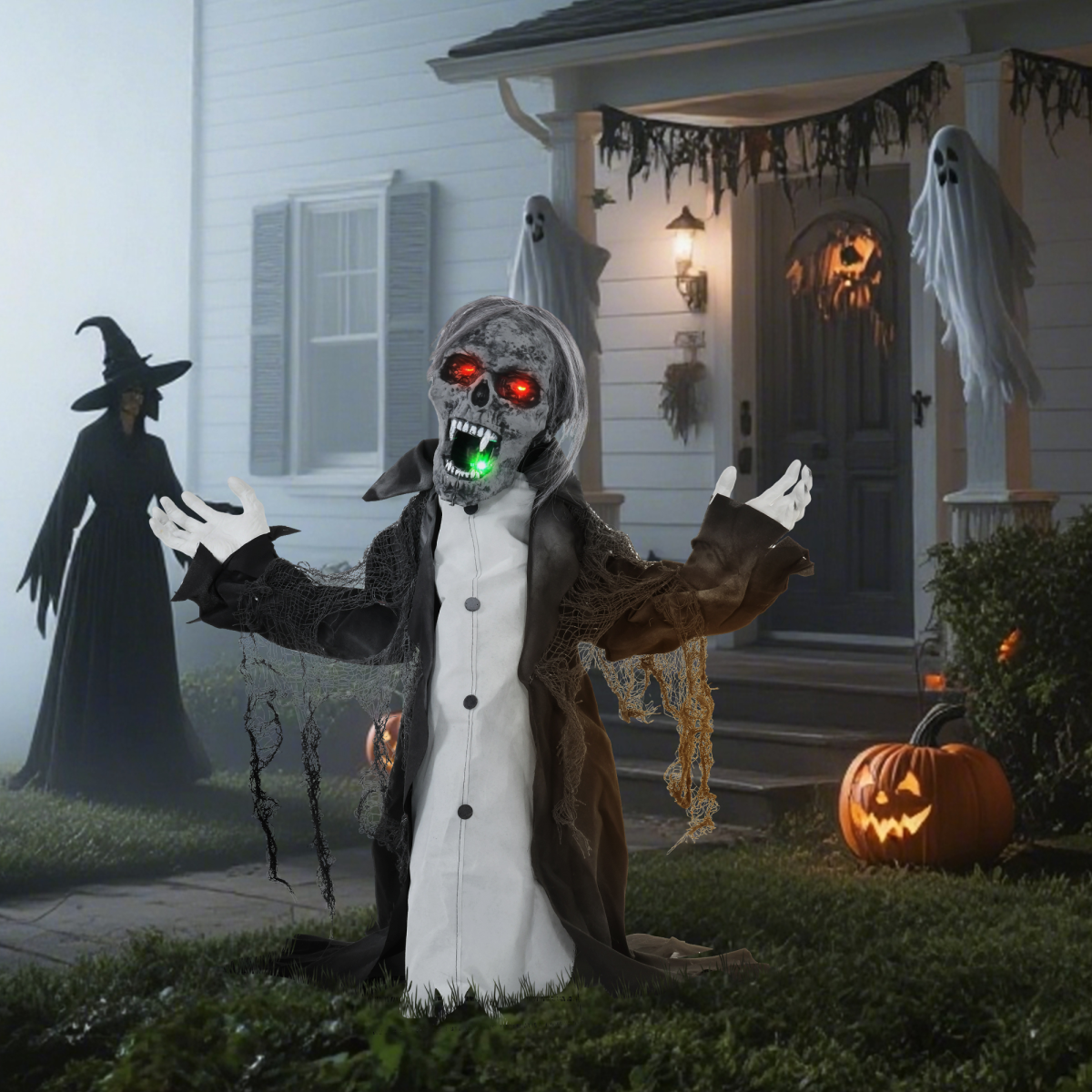 HOMCOM Voice Activated Halloween Animatronics Skeleton, Battery Operated