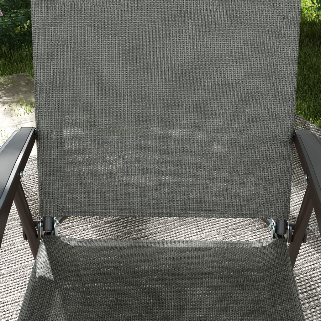 Outsunny Folding Chairs Set with Armrest, Breathable Mesh Fabric Seat, Dark Grey