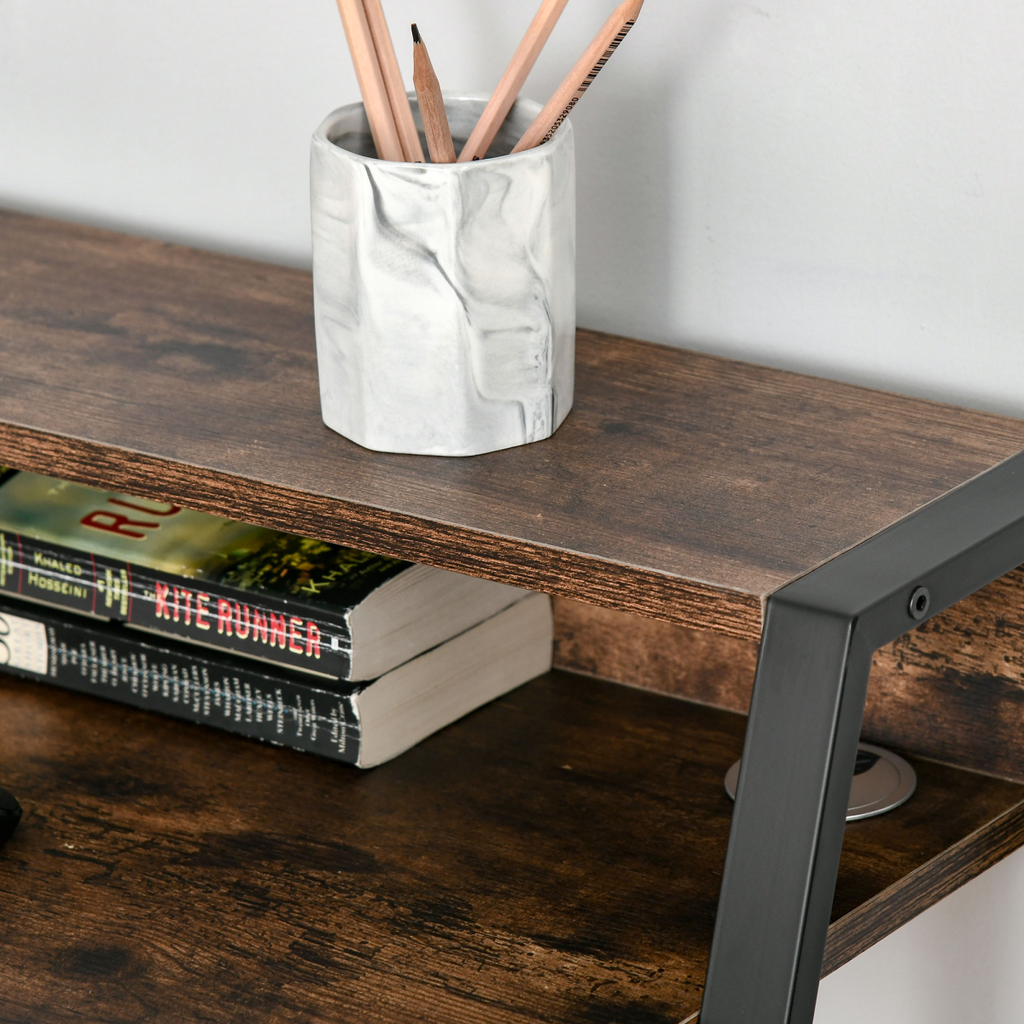 Rustic Brown Writing Desk - Minimalist Computer Workstation with Storage Shelf