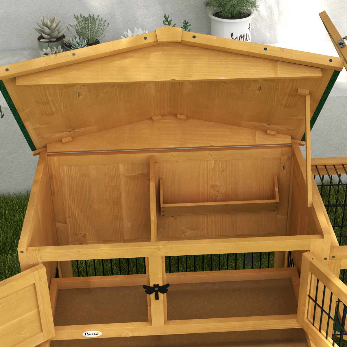 Pawhut Rabbit Hutch Pet House Outdoor Run Design w/ Water-Resistant Paint Ramp