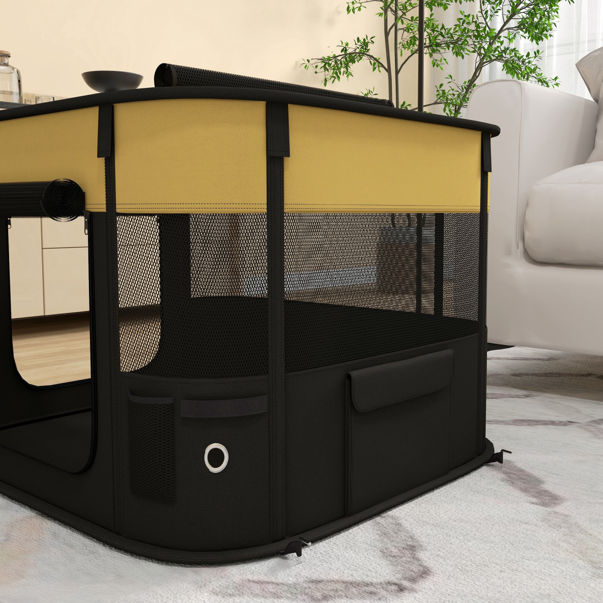 PawHut Portable Dog Pen for Puppies, Rabbits, Kittens, Guinea Pigs - Yellow
