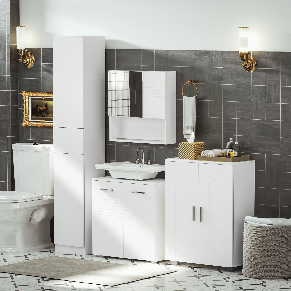 kleankin Bathroom Wall-Mounted Mirror Cabinet  Double Door Adjustable Shelves