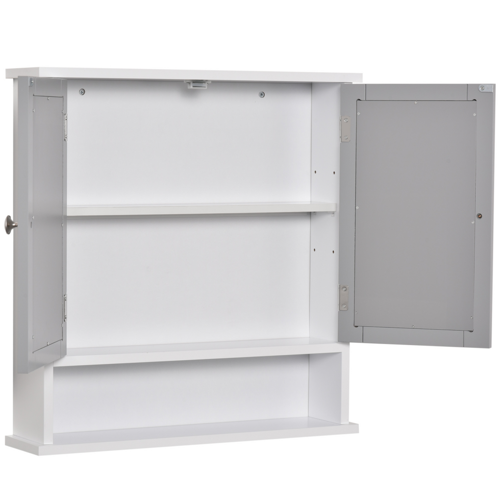 Mirror Cabinet Wall Mounted with Double Mirrored Doors, Hanging Cabinet, Grey
