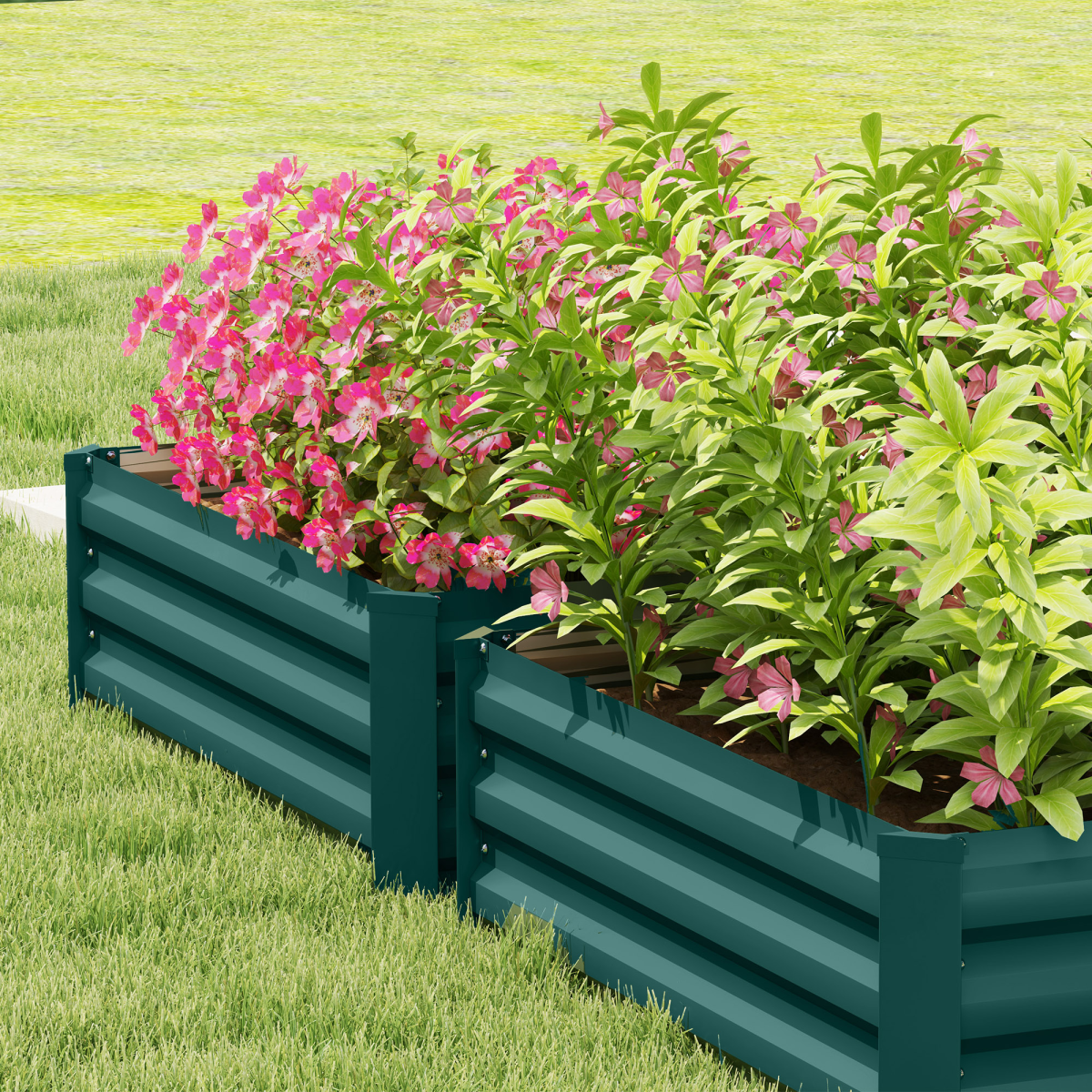 Outsunny Set of 2 Galvanised Raised Garden Bed, Green