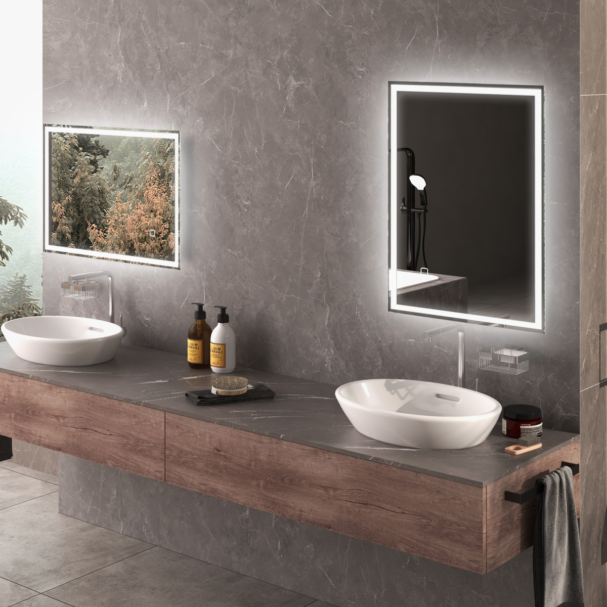 kleankin Illuminated Bathroom Mirror with LED Lights, 3 Colours, Defogging Film