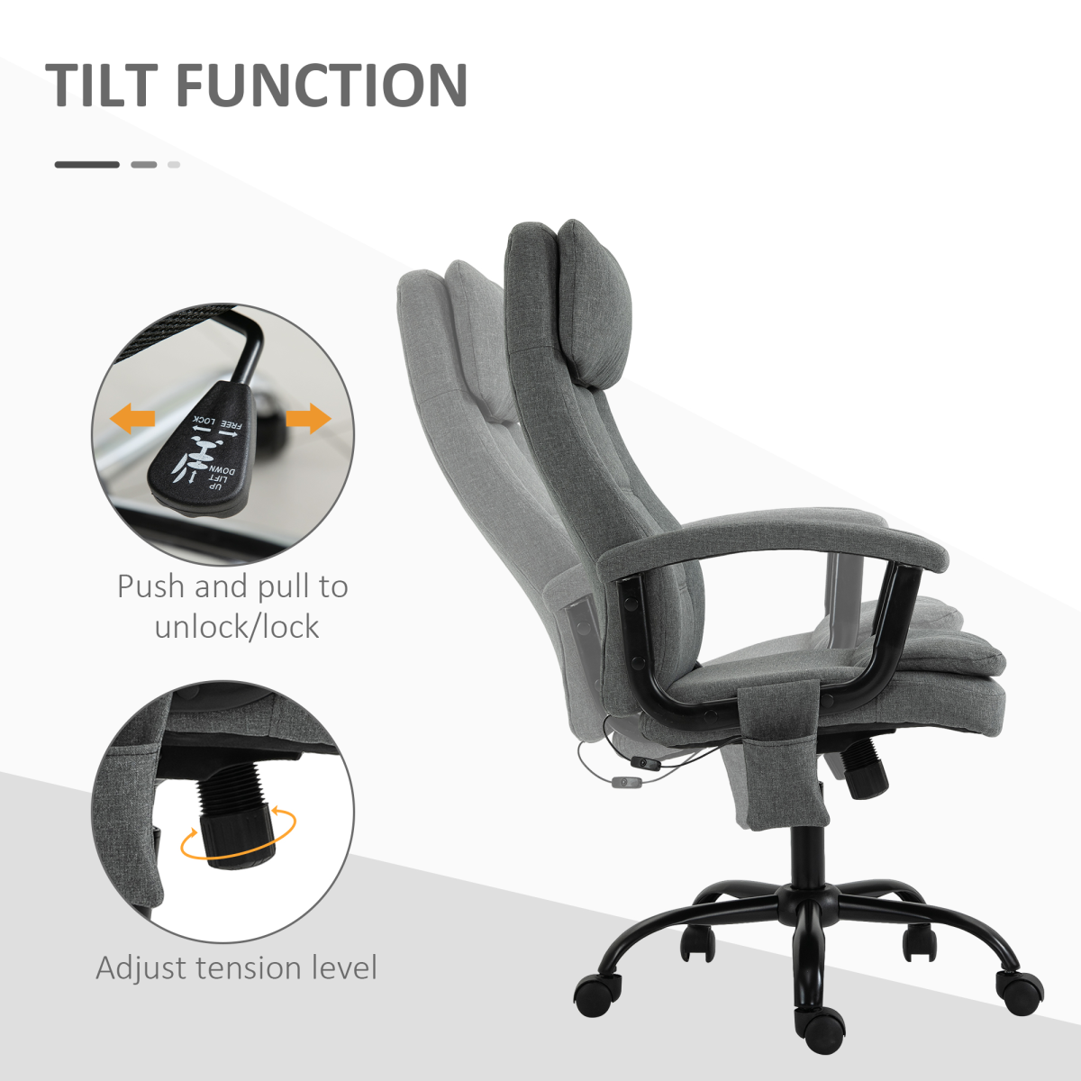 2-Point Massage Office Chair Linen-Look Fabric Adjustable Height Chair Grey
