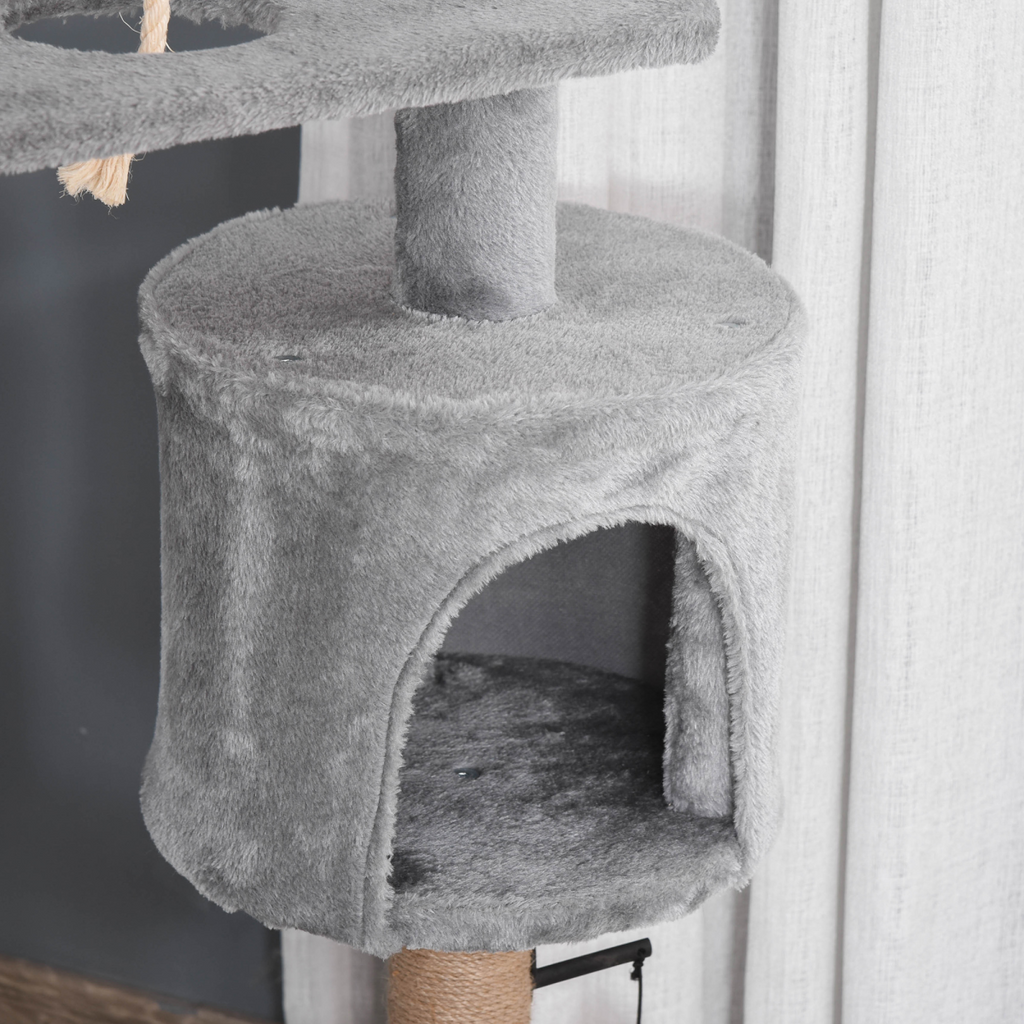 Cat Tree Tower w/ Scratching Post Hammock Hanging Ball Condo Teasing Rope