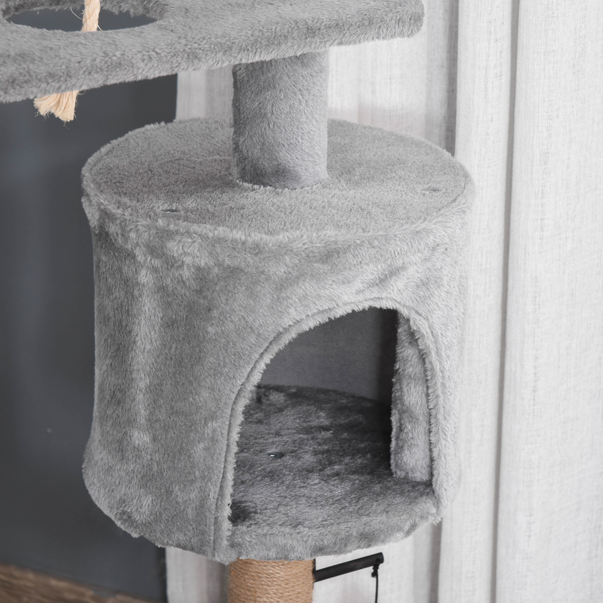 Cat Tree Tower w/ Scratching Post Hammock Hanging Ball Condo Teasing Rope
