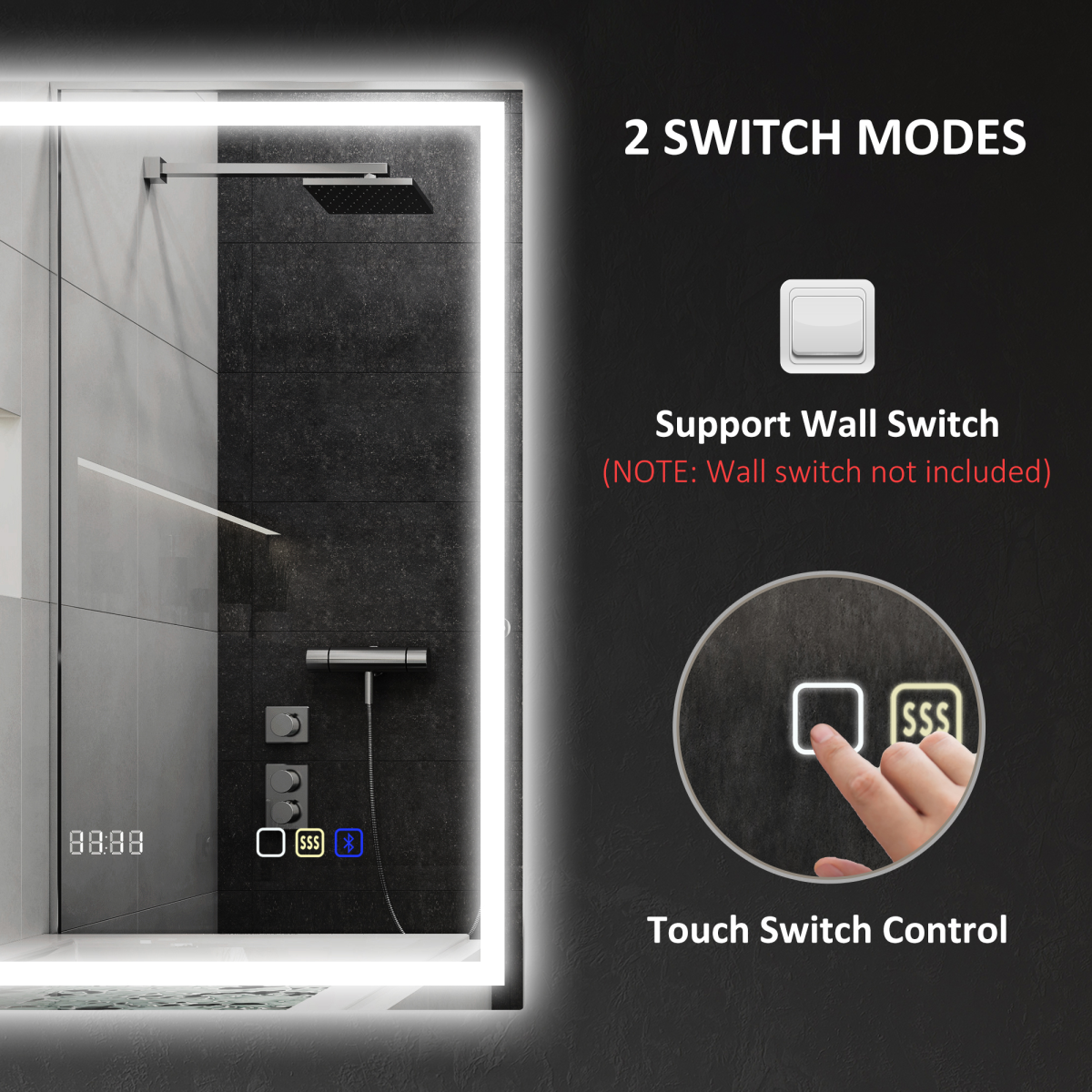 HOMCOM 500 x 700 mm Bathroom Mirror with Bluetooth Clock Lights Demister Pad