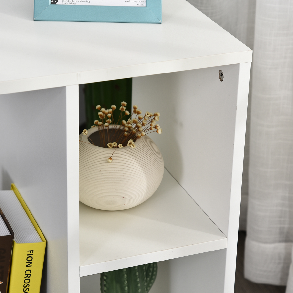 C-Shape End Table Storage Unit w/ 2 Shelves 4 Wheels Home  Office White