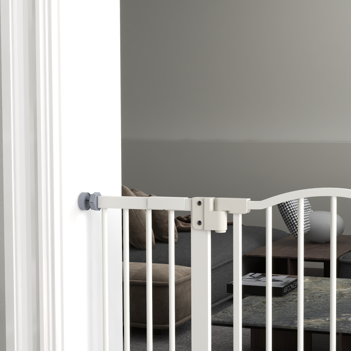 PawHut 74-100cm Adjustable Metal Pet Gate Safety Barrier w/ Auto-Close White