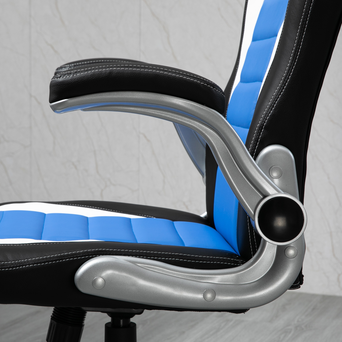 Adjustable Blue Racing Gaming Chair with Swivel Seat & Flip-Up Armrests