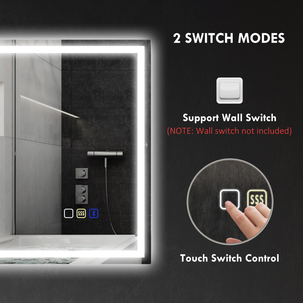 HOMCOM 600 x 800 mm Bathroom Mirror with Bluetooth Lights Demister Pad