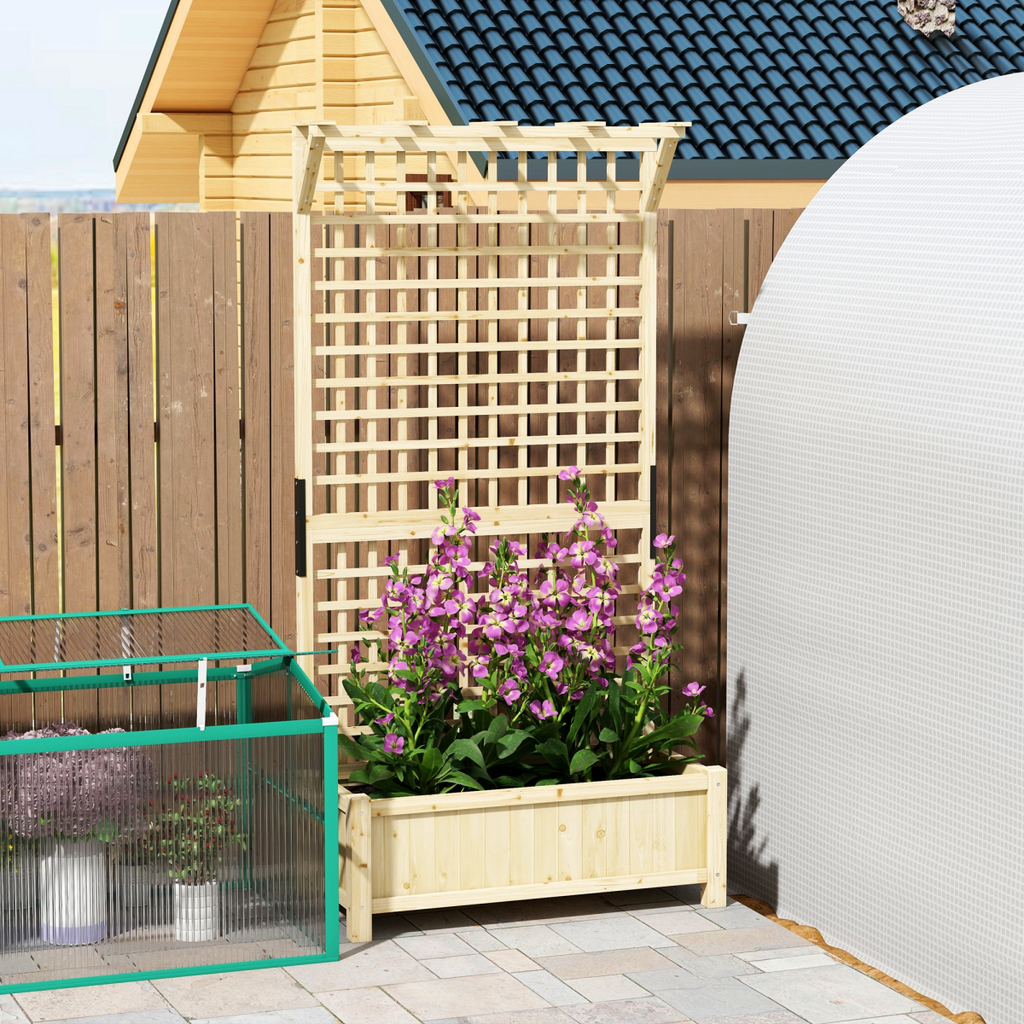 Outsunny Wood Planter with Trellis for Climbing Plants Vines Planter Box Natural