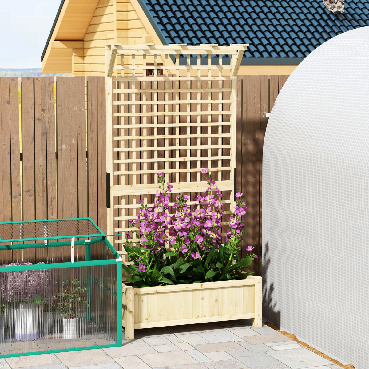 Outsunny Wood Planter with Trellis for Climbing Plants Vines Planter Box Natural