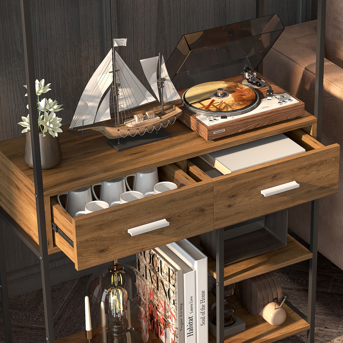 HOMCOM 5 Tier Free Standing Book Shelf with 2 Drawers for Study, Living Room
