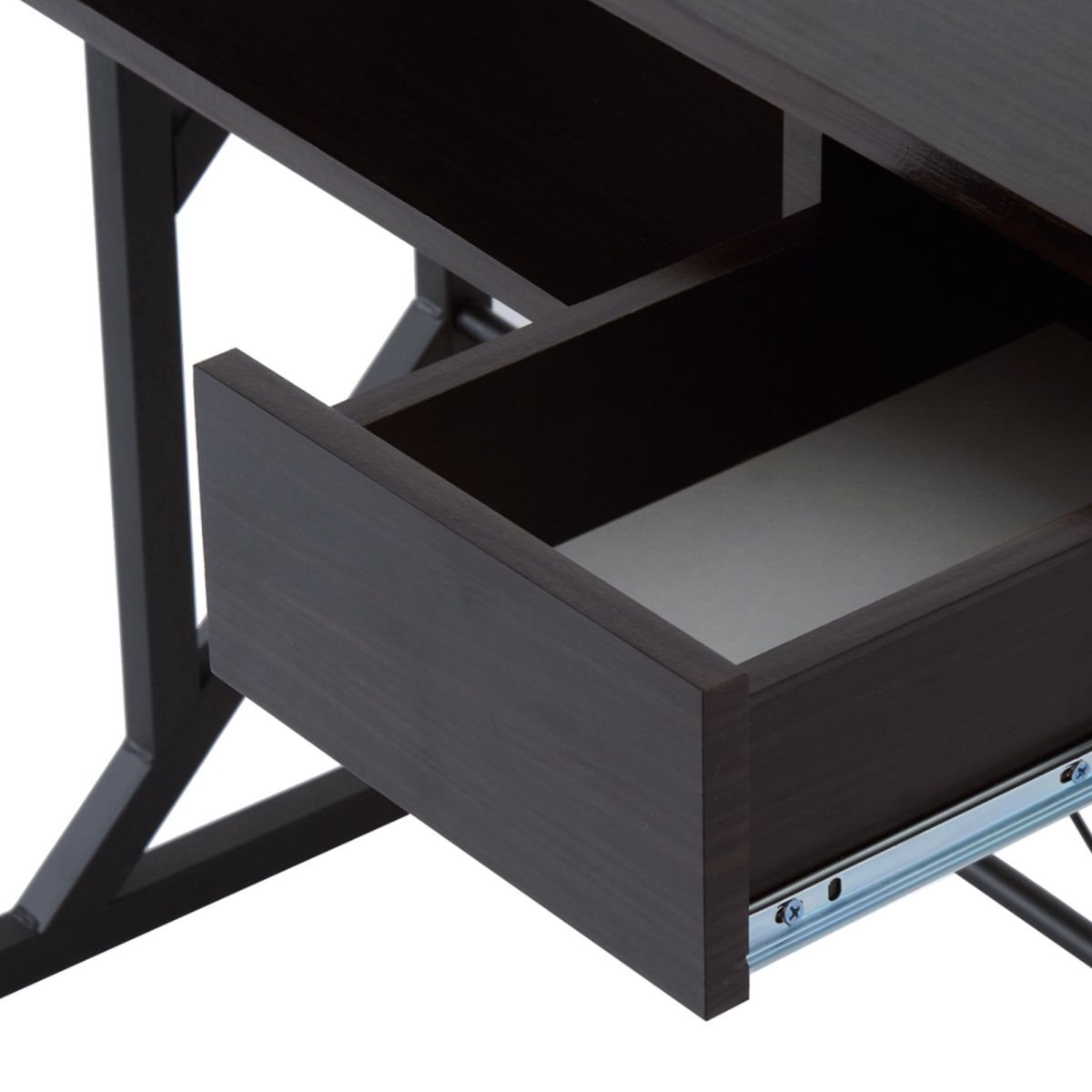 Compact Modern Home Office Desk with Sliding Tray & Movable Shelf - Dark Brown