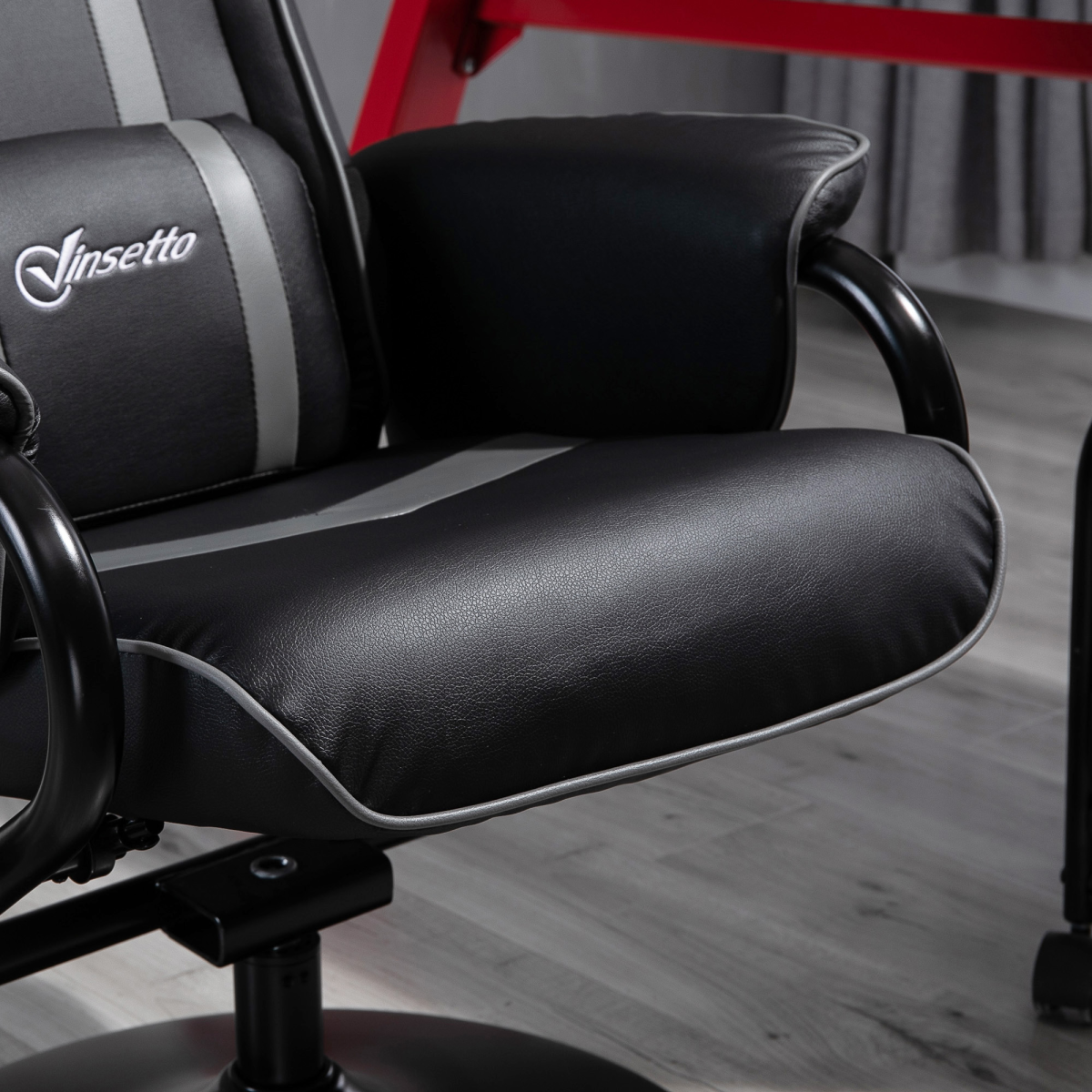 Video Game Chair Footrest Set Racing Style w/ Pedestal Base, Deep Grey